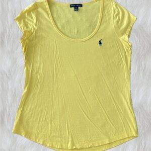 Ralph Lauren Scoop Neck Round Hem Short Sleeve Top Size M Yellow Navy
